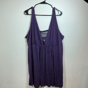 Cacique Purple Plunging Neckline Mesh Trim Babydoll Chemise Nightgown Plus Sz 26
